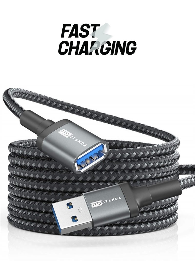 ITD ITANDA 10FT USB Extension Cable USB 3.0 Extension Cord Type A Male to Female5Gbps Data Transfer for Keyboard, Mouse, Playstation, Xbox, Flash Drive, Printer, Camera and More  - Image 1