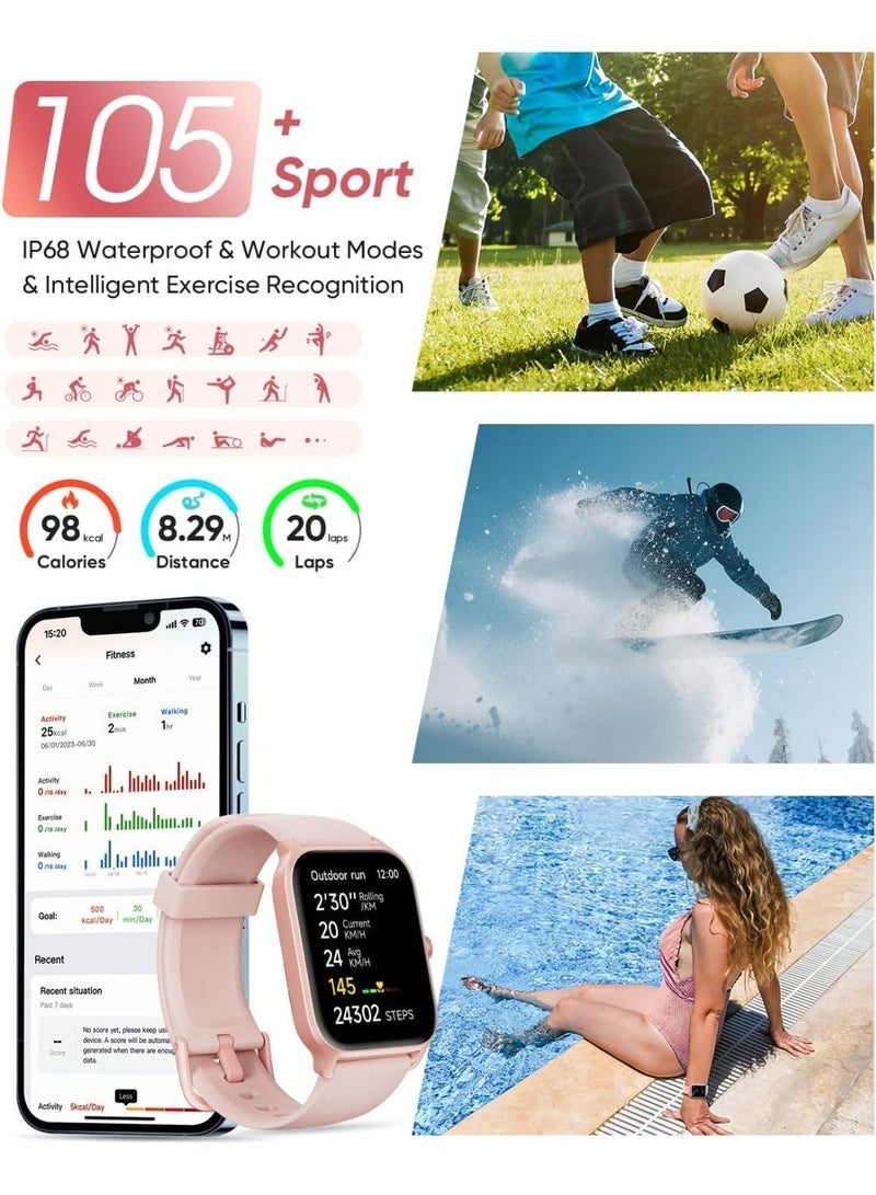 YoMaJ Fitpolo Smart Watches for Women Men, 1.8" Fitness Tracker Watch for Android iOS, Waterproof Activity Trackers with 100 Sports, GPS via Phone, Heart Rate Sleep SpO2 Monitor - Pink - Image 4