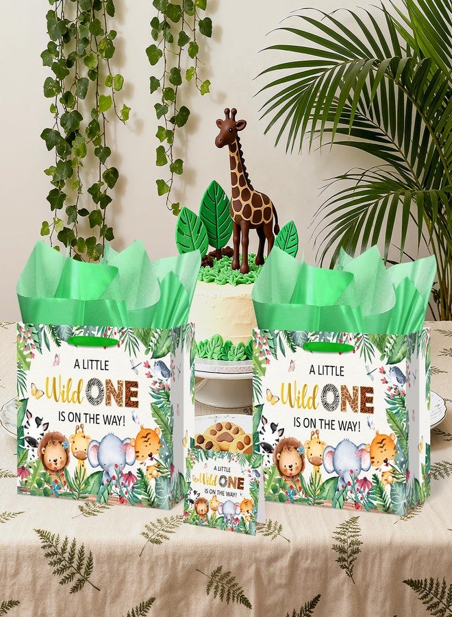 Yoirrat Jungle Animals Baby Shower Birthday Gift Bag for Baby Boys Girls A Little Wild One is On The Way Wrapping Bag with Tissue Paper Card for Newborn Jungle Safari Birthday Baby Shower Gender Reveal - Image 2