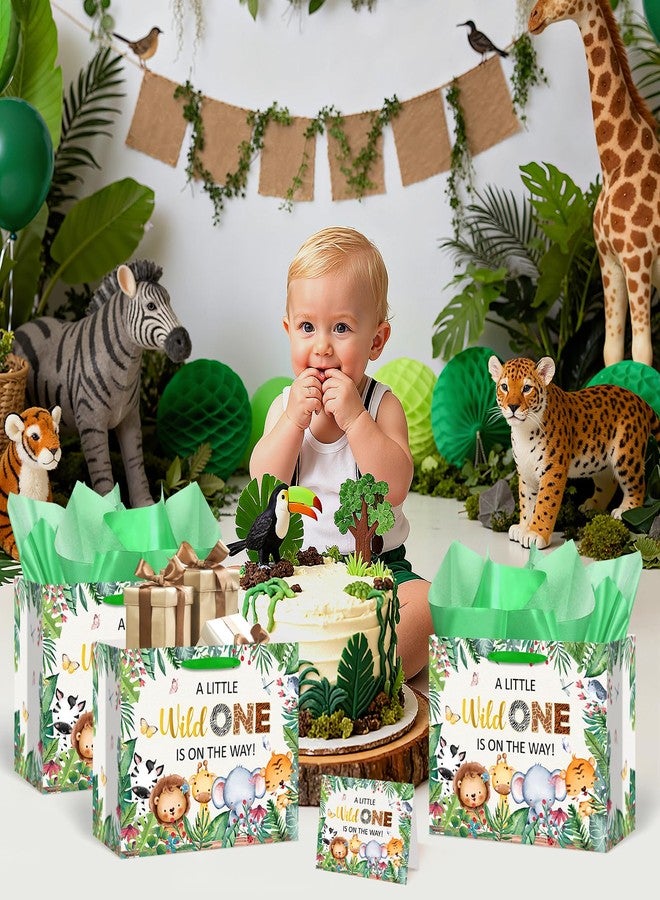 Yoirrat Jungle Animals Baby Shower Birthday Gift Bag for Baby Boys Girls A Little Wild One is On The Way Wrapping Bag with Tissue Paper Card for Newborn Jungle Safari Birthday Baby Shower Gender Reveal - Image 3