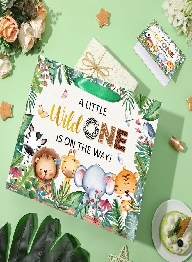Yoirrat Jungle Animals Baby Shower Birthday Gift Bag for Baby Boys Girls A Little Wild One is On The Way Wrapping Bag with Tissue Paper Card for Newborn Jungle Safari Birthday Baby Shower Gender Reveal - Image 5