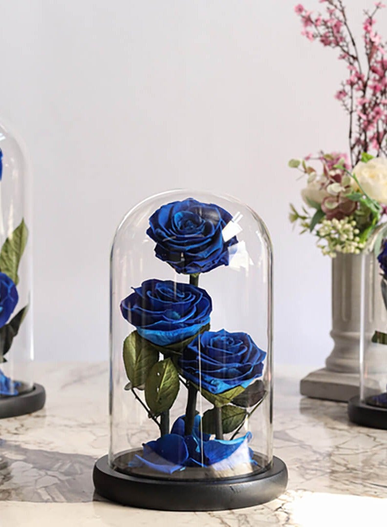 Si Bonne Preserved Forever Blue Rose in Luxury Glass Dome 14*23 - Eternal Flower Gift for Women's Day, Valentine's Day, Wedding Anniversary, and Birthday - Image 2