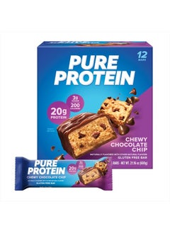 Pure Protein Bars, High Protein, Nutritious Snacks to Support Energy, Low Sugar, Gluten Free, Chewy Chocolate Chip, 1.76oz (Pack of 12), Packaging may vary  - Image 1
