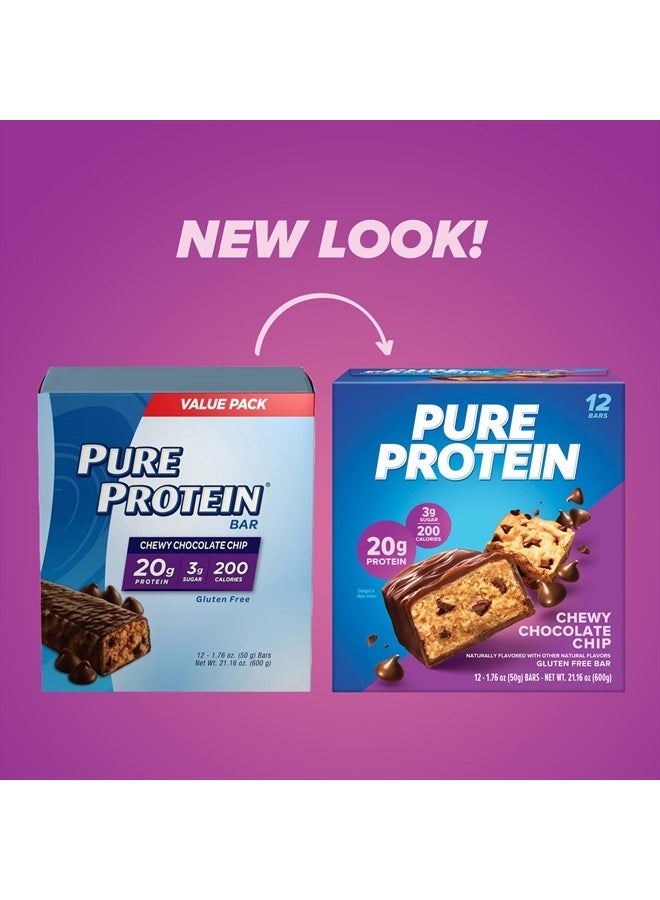 Pure Protein Bars, High Protein, Nutritious Snacks to Support Energy, Low Sugar, Gluten Free, Chewy Chocolate Chip, 1.76oz (Pack of 12), Packaging may vary  - Image 2