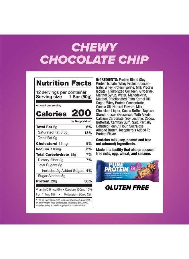 Pure Protein Bars, High Protein, Nutritious Snacks to Support Energy, Low Sugar, Gluten Free, Chewy Chocolate Chip, 1.76oz (Pack of 12), Packaging may vary  - Image 3
