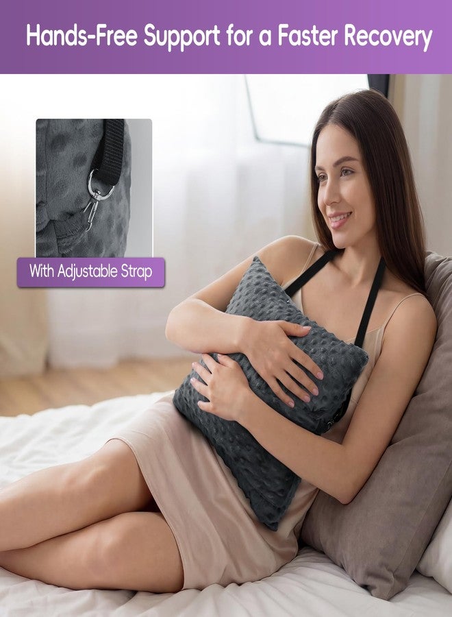 okmaba Hysterectomy Pillow with Adjustable Strap & Ice Pack Pocket, Square Abdominal Support for C-Section, Hernia & Tummy Tuck Recovery, Hands-Free Post Surgery Pillow（Grey - Image 4