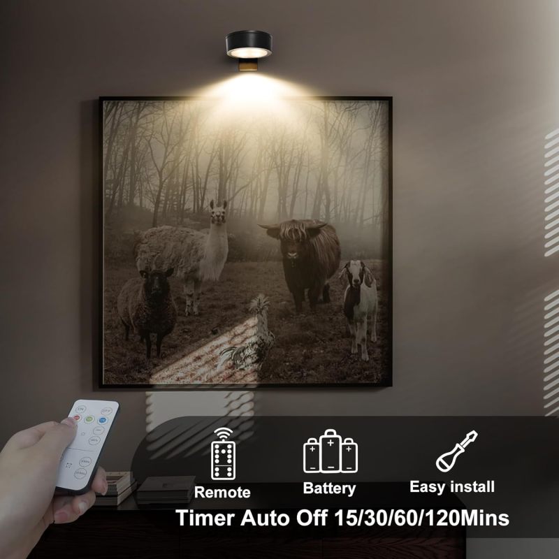 Wireless Magnetic Picture Light With Remote 3 Lighting Modes Adjustable Brightness - Battery Operated LED Art Light For Paintings Wall Decor - Image 5
