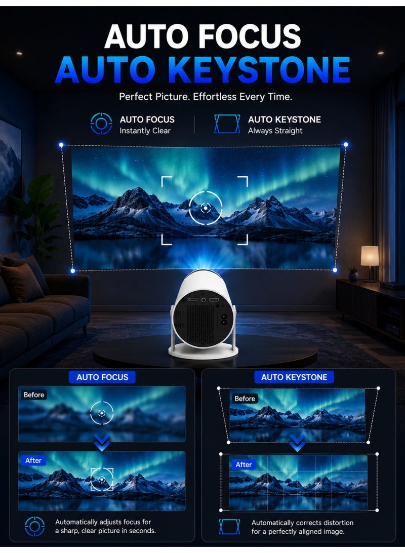 Eworld Smart Mini Projector with Android 11, Native 1080P Full HD, 4K Support, Portable WiFi Bluetooth Projector, Auto Focus, Auto Keystone, 180° Rotatable, HDMI, USB & TF Card for Home Theater, Gaming & Outdoor Movies - Image 5