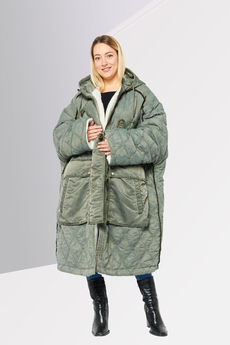 DIESEL Women Quilted Reversible Trench Coat, Grey  - Image 2