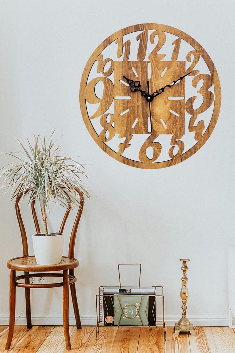 ADK Wooden Quartz Movement Wall Clock for Home Big Size Living Room Hall Bedroom Stylish Clock Without Glass Brown - Image 4