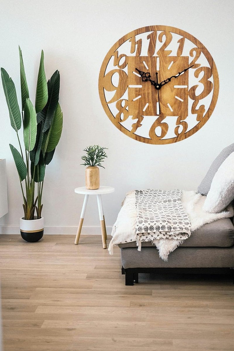 ADK Wooden Quartz Movement Wall Clock for Home Big Size Living Room Hall Bedroom Stylish Clock Without Glass Brown - Image 2