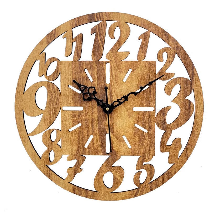 ADK Wooden Quartz Movement Wall Clock for Home Big Size Living Room Hall Bedroom Stylish Clock Without Glass Brown - Image 1