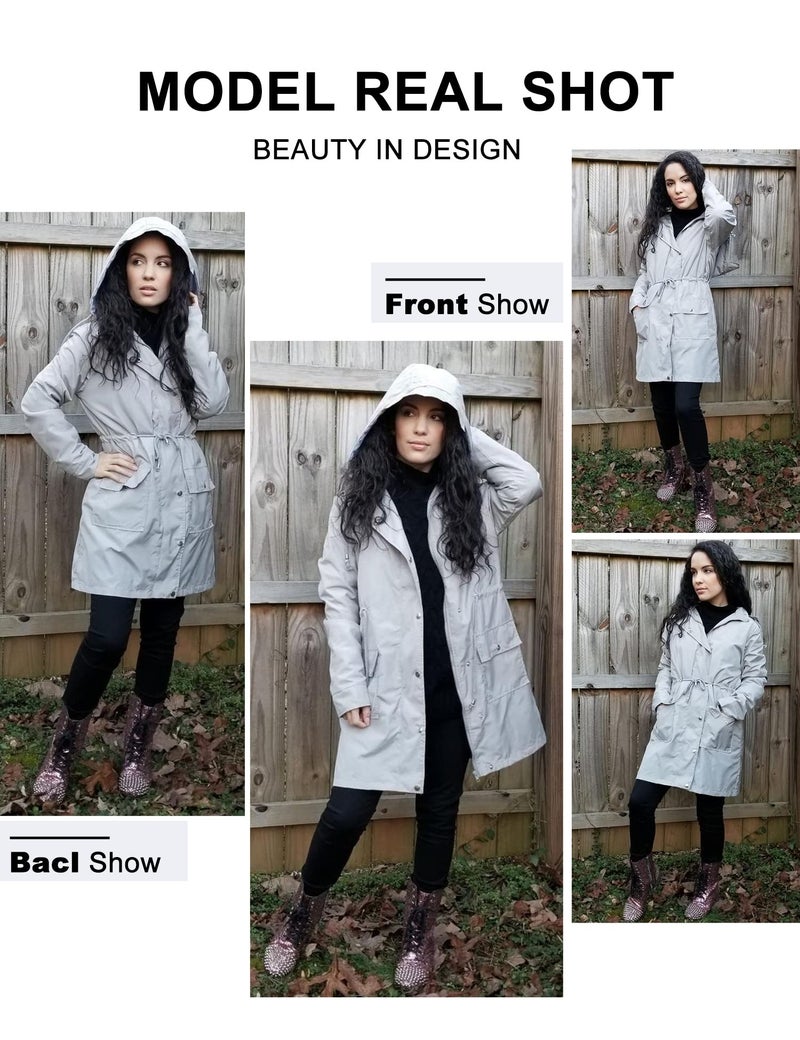 Twinklady Rain Jacket Women Windbreaker Striped Climbing Raincoats Waterproof Lightweight Outdoor Hooded Trench Coats Grey XL - Image 5