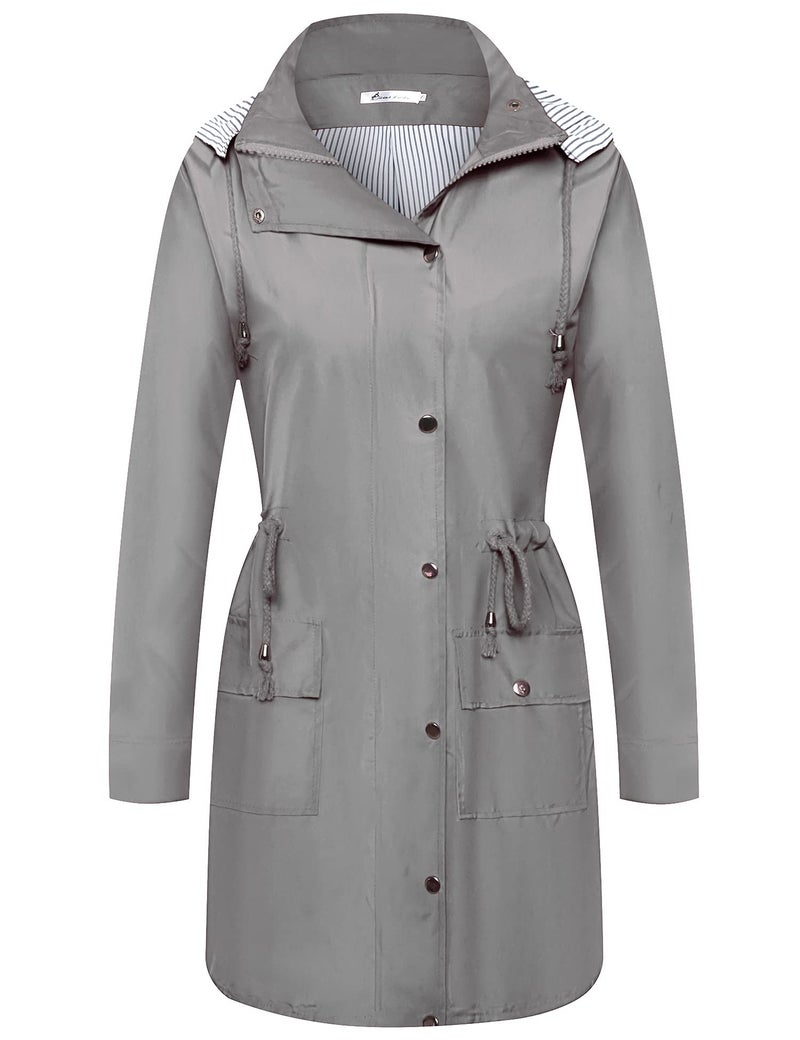 Twinklady Rain Jacket Women Windbreaker Striped Climbing Raincoats Waterproof Lightweight Outdoor Hooded Trench Coats Grey XL - Image 2