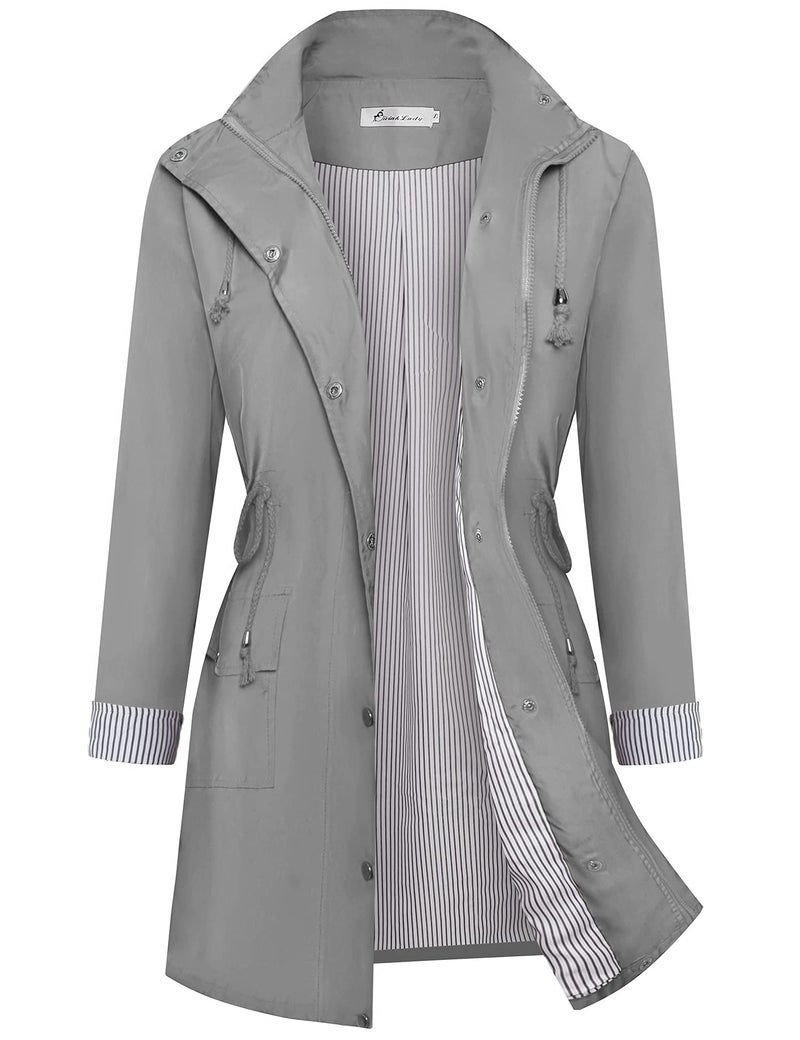 Twinklady Rain Jacket Women Windbreaker Striped Climbing Raincoats Waterproof Lightweight Outdoor Hooded Trench Coats Grey XL - Image 1