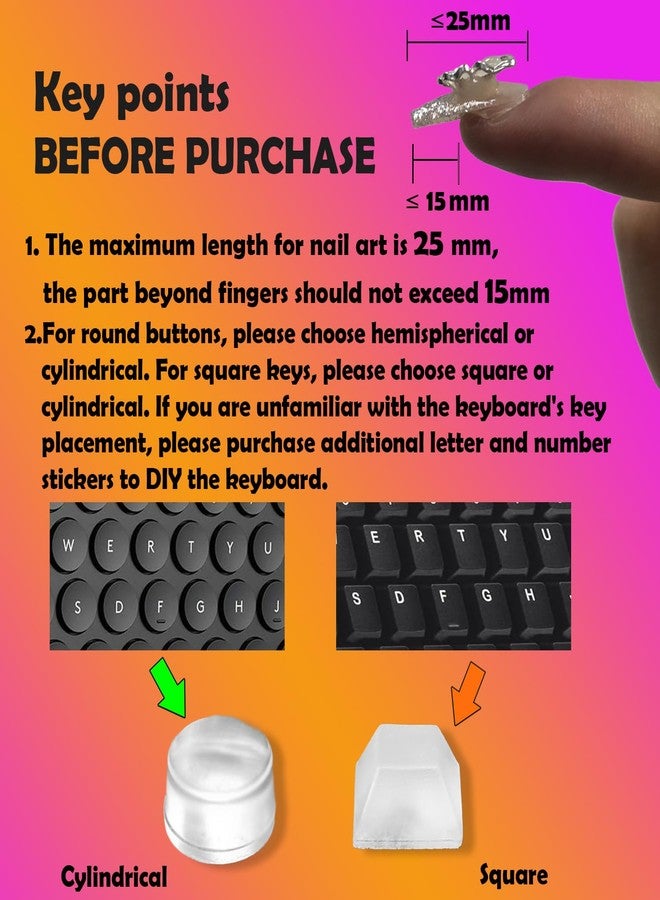 Zooplan DIY Raised Keyboard Sticker with Letter Decals for Long Nails, 80 Pcs Adhesive Keycap Riser for Nail Art Protective Keycap Silicone Sticky Pad Suitable for Tying and Gaming (Translucent-Cylinder) - Image 2