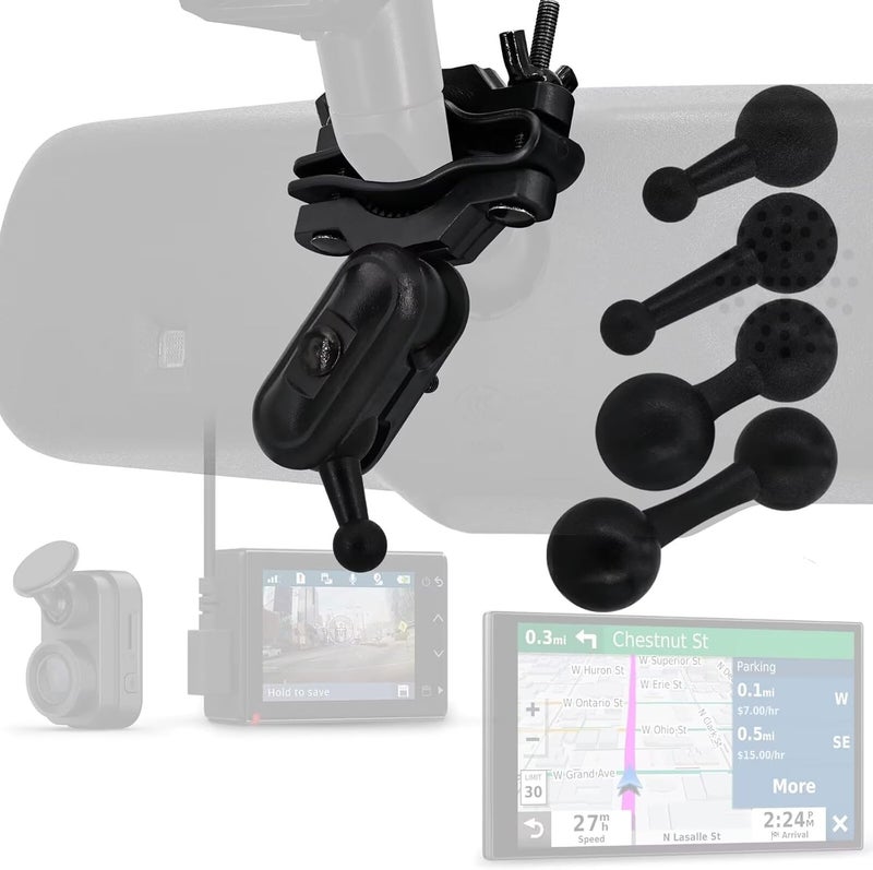 iSaddle for Garmin Dash Cam Mount - Car Rearview Mirror & Handle Bar Holder for Garmin Dash Cam Mini 30/35/45/46/55/56/65W/66W/67W X110/X210/X310/Speak Plus & 17mm GPS Mount (4 Ball Head) - Image 1