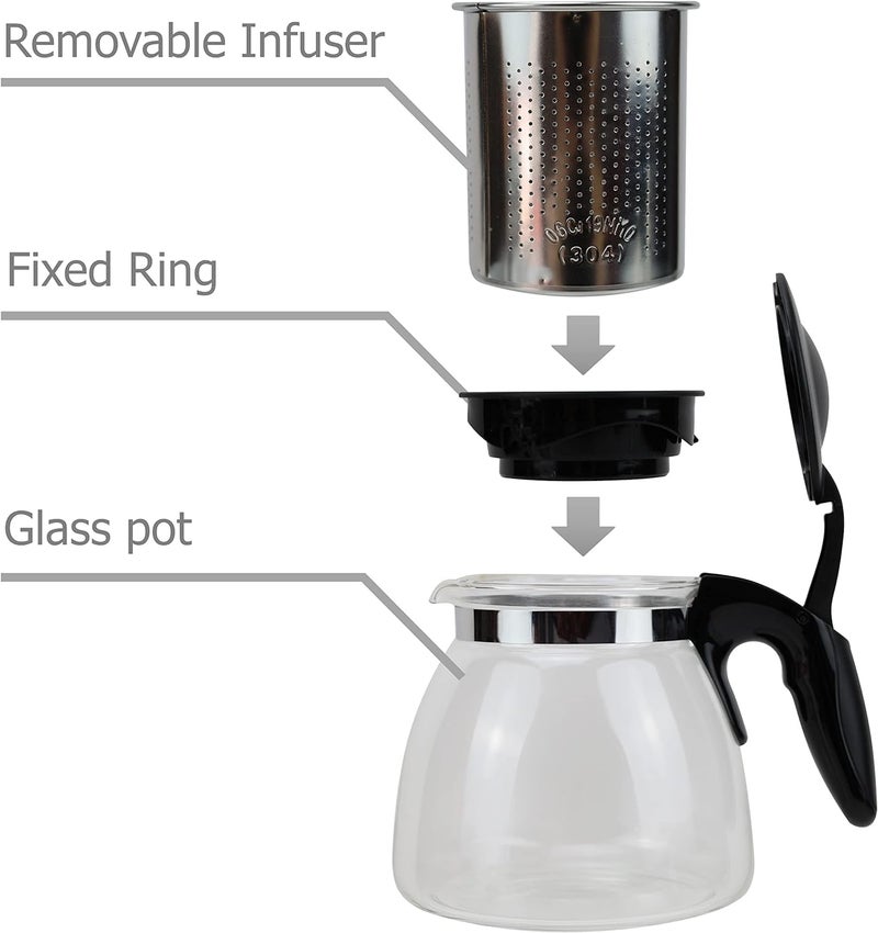 KHOLAD Round Glass Kettle Teapot with Plastic Handle Lid 1 Liter Gas Stovetop Safe Teapot with Infuser Perfect for Loose Leaf Tea (Black - 1 Liter) - Image 5