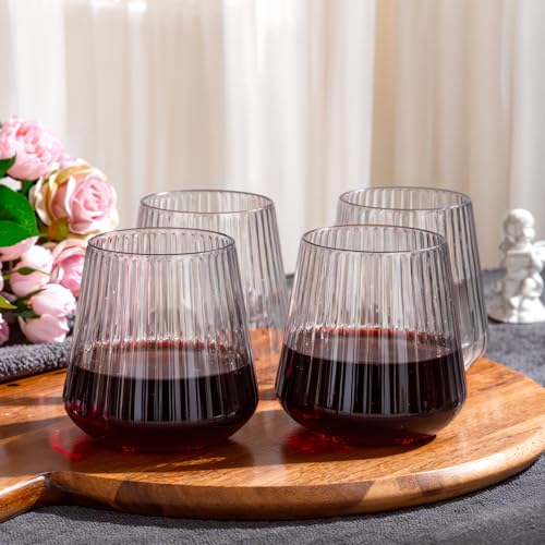 Ciaell 30 Pack Plastic Ribbed Wine Glasses 14 OZ Thicker Origami Stemless Disposable Wine Champagne Whiskey Unbreakable Cocktail Glass Reusable Wine Cups for Party Wedding Bar - Image 5
