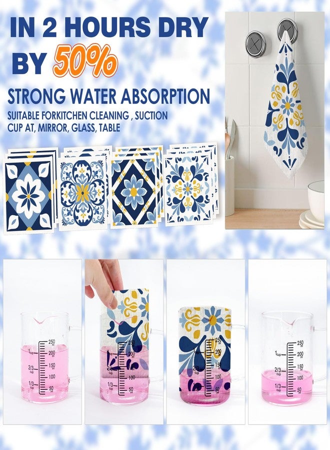 Morigins 12 Pack Swedish Dishcloths with 2 Push Towel Hooks - Reusable Paper Towel Wash Cloths, Microfiber Kitchen Towels,Non Scratch Wire Dishcloth - Blue Set - Image 3