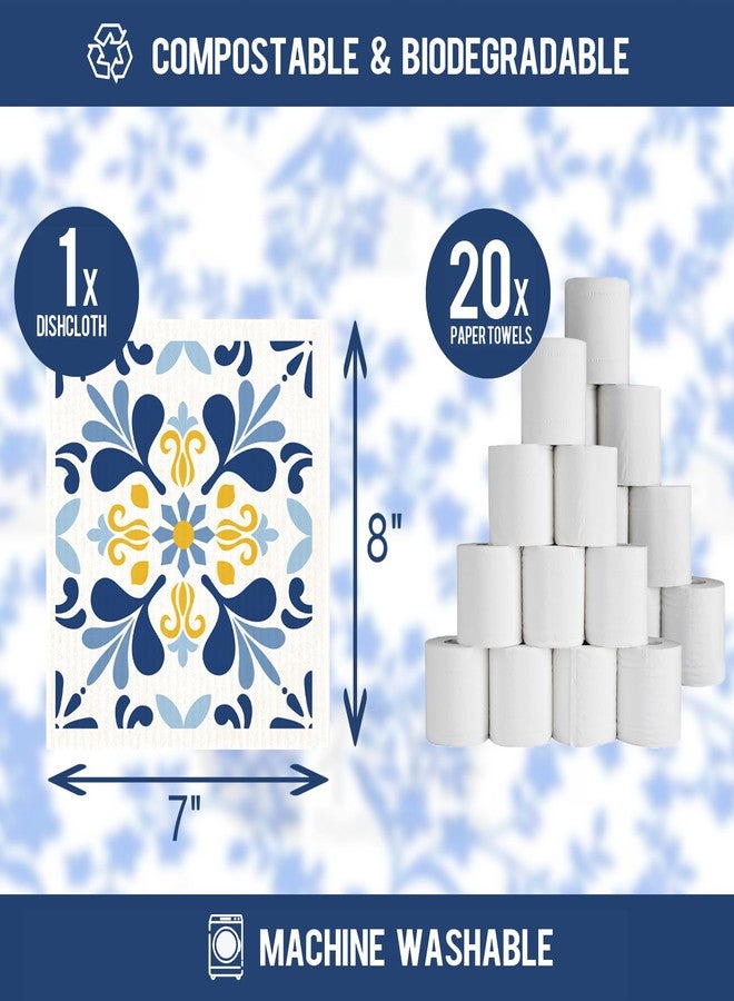 Morigins 12 Pack Swedish Dishcloths with 2 Push Towel Hooks - Reusable Paper Towel Wash Cloths, Microfiber Kitchen Towels,Non Scratch Wire Dishcloth - Blue Set - Image 2