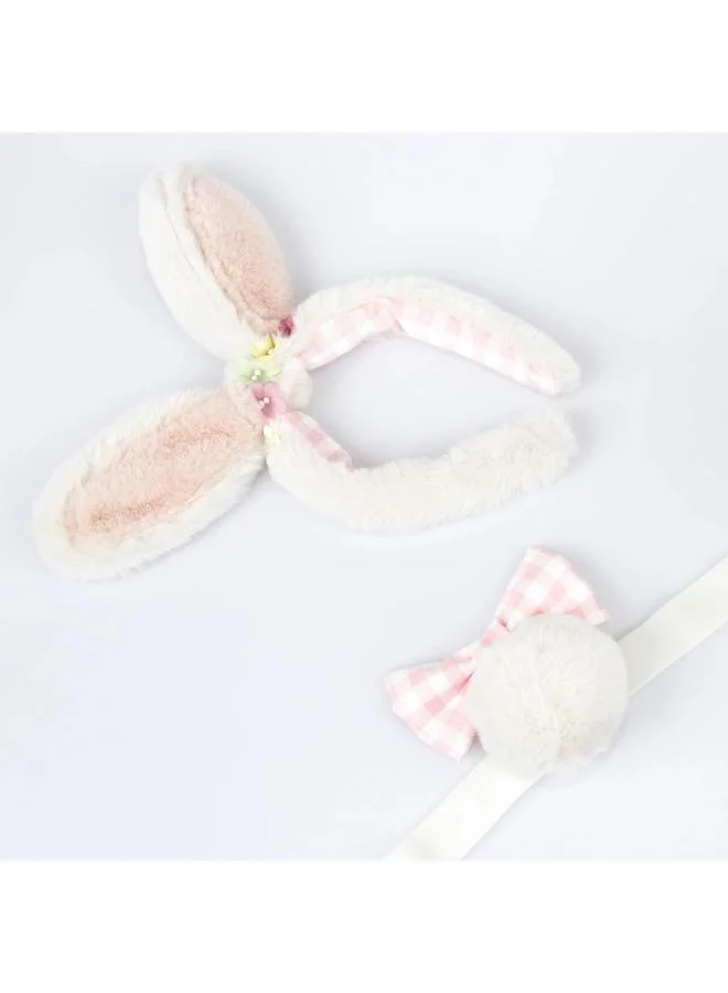 Meri Meri  Plush Bunny Ears & Tail Set - Soft Plush Dress Up Costume with Floral Bunny Ears, Pink Gingham Bow Tail, Comfortable Headband Accessory, Cute Bunny Costume Gift Set for Kids  | Best Price UAE