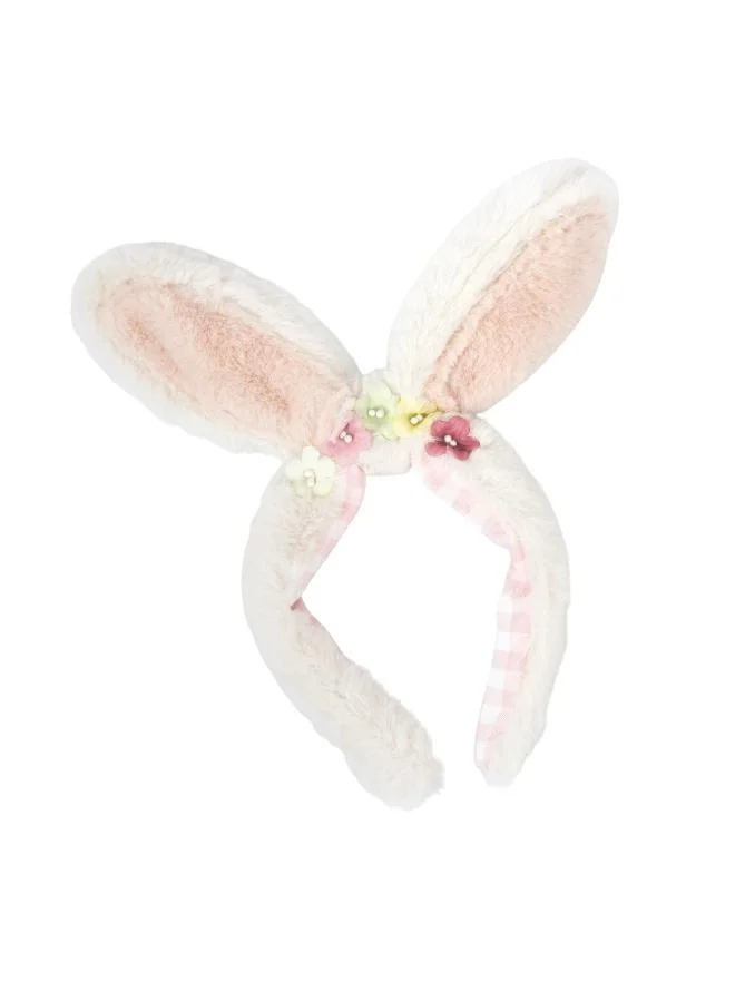 Plush Bunny Ears & Tail Set - Soft Plush Dress Up Costume with Floral Bunny Ears, Pink Gingham Bow Tail, Comfortable Headband Accessory, Cute Bunny Costume Gift Set for Kids