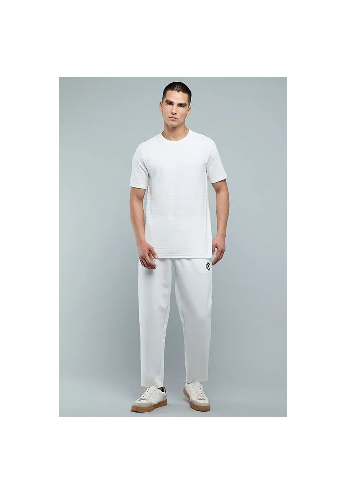 أر أند بي Textured T-Shirt with Crew Neck and Short Sleeves