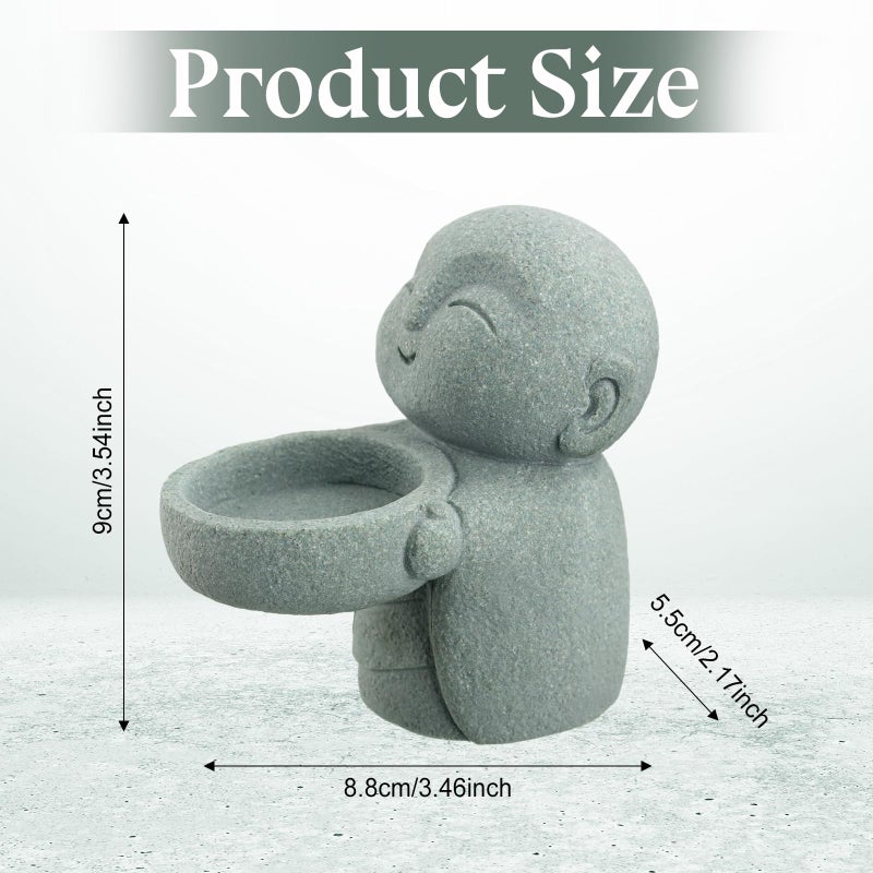 Landical Buddha Sandstone Statues, Zen Monk Praying Statue Sculptures Ornament for Wealth Good Luck Feng Shui Decor Home Office Car Decoration(Jizo Monk) - Image 2
