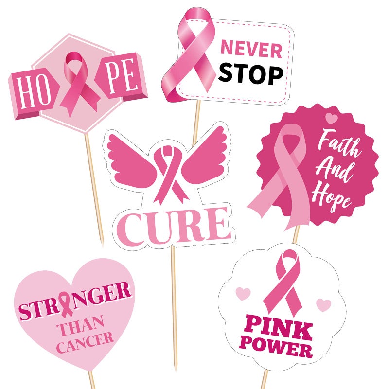 144PCS Breast Cancer Awareness Picks Cupcake Toppers Pink Ribbon Decorations Cocktail Sticks Toothpicks Party Supplies