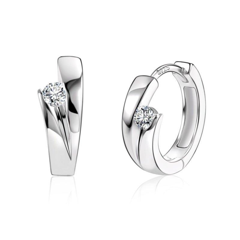 ALEXCRAFT Sterling Silver Hoop Earrings for Women, ALEXCRAFT Small Huggie Earring Hypoallergen Shiny 925 Sterling Silver Hoop Earring With Zirconia Stone Small Tiny Sleeper Twist Huggie Earrings for Women - Image 1