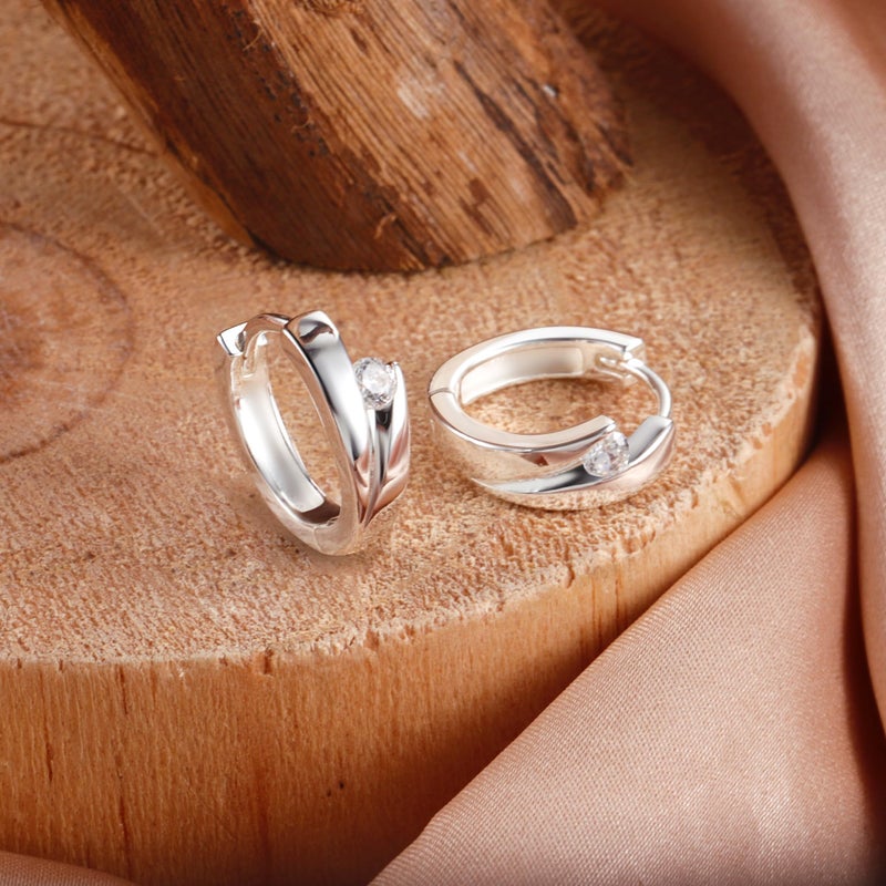 ALEXCRAFT Sterling Silver Hoop Earrings for Women, ALEXCRAFT Small Huggie Earring Hypoallergen Shiny 925 Sterling Silver Hoop Earring With Zirconia Stone Small Tiny Sleeper Twist Huggie Earrings for Women - Image 5