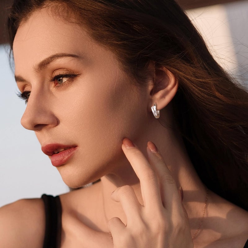 ALEXCRAFT Sterling Silver Hoop Earrings for Women, ALEXCRAFT Small Huggie Earring Hypoallergen Shiny 925 Sterling Silver Hoop Earring With Zirconia Stone Small Tiny Sleeper Twist Huggie Earrings for Women - Image 3