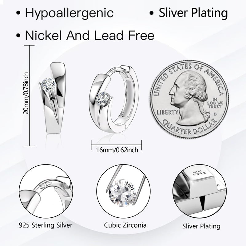 ALEXCRAFT Sterling Silver Hoop Earrings for Women, ALEXCRAFT Small Huggie Earring Hypoallergen Shiny 925 Sterling Silver Hoop Earring With Zirconia Stone Small Tiny Sleeper Twist Huggie Earrings for Women - Image 2