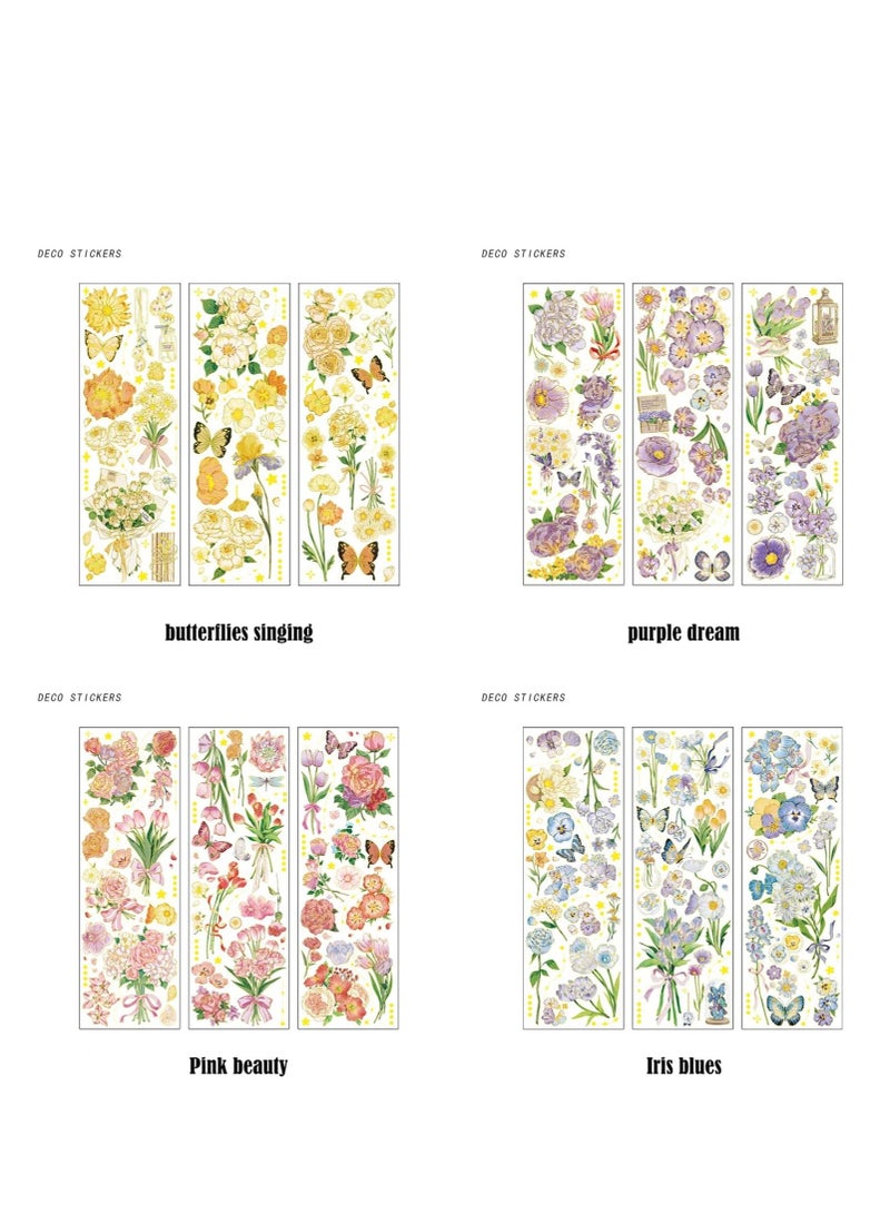 Flower Stickers Aesthetic Holographic for Journal Vintage Scrapbooking Decorative erfly Set Transparent Waterproof Plant Water Bottles Laptop Phone 12 Sheets - Image 3