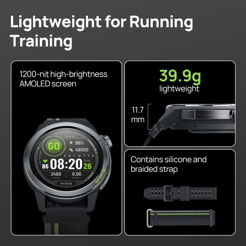mibro GS Active2 Running GPS Smartwatch with 46mm AMOLED, Lightweight and 15-Day Battery, Supports Training Guidance and Dual-Band GNSS, 150+ Sport Modes (Dark Gray) - Image 2