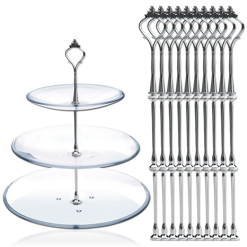 AKORD 10 x Sets 2 or 3 Tier Cake Fittings Silver Plate Stands Plates not included