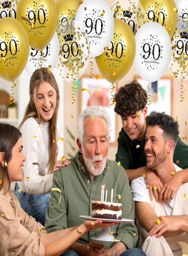 Yoirrat بالونات عيد الميلاد التسعين، 15 قطعة، بالونات ذهبية بيضاء مكتوب عليها "عيد ميلاد سعيد التسعين"، بالونات قصاصات ورقية للرجال والنساء، زينة حفلات عيد الميلاد التسعين، بالونات لاتكس ذهبية بيضاء، لوازم تزيين أعياد الميلاد، 12 بوصة - Image 4
