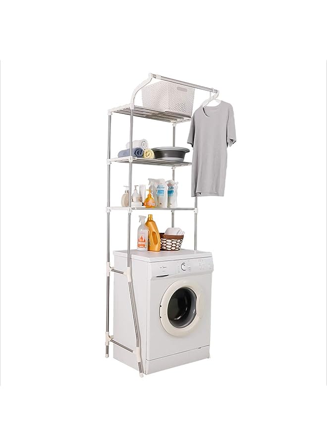 vesus 3-Tier Laundry Room Shelf Over the Toilet/Washing Machine Storage Rack Bathroom Organizer Adjustable Space Saver Shelving Units with Clothes Hanging Rod (Ivory, Bottom Reinforcement) - Image 1