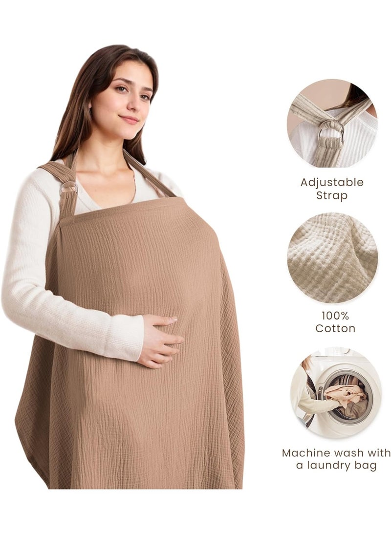 Muslin Nursing Cover for Baby Breastfeeding, Breathable 100% Cotton Breastfeeding Cover with Rigid Hoop for Mother Nursing Apron, Multi-use Carseat - Image 2