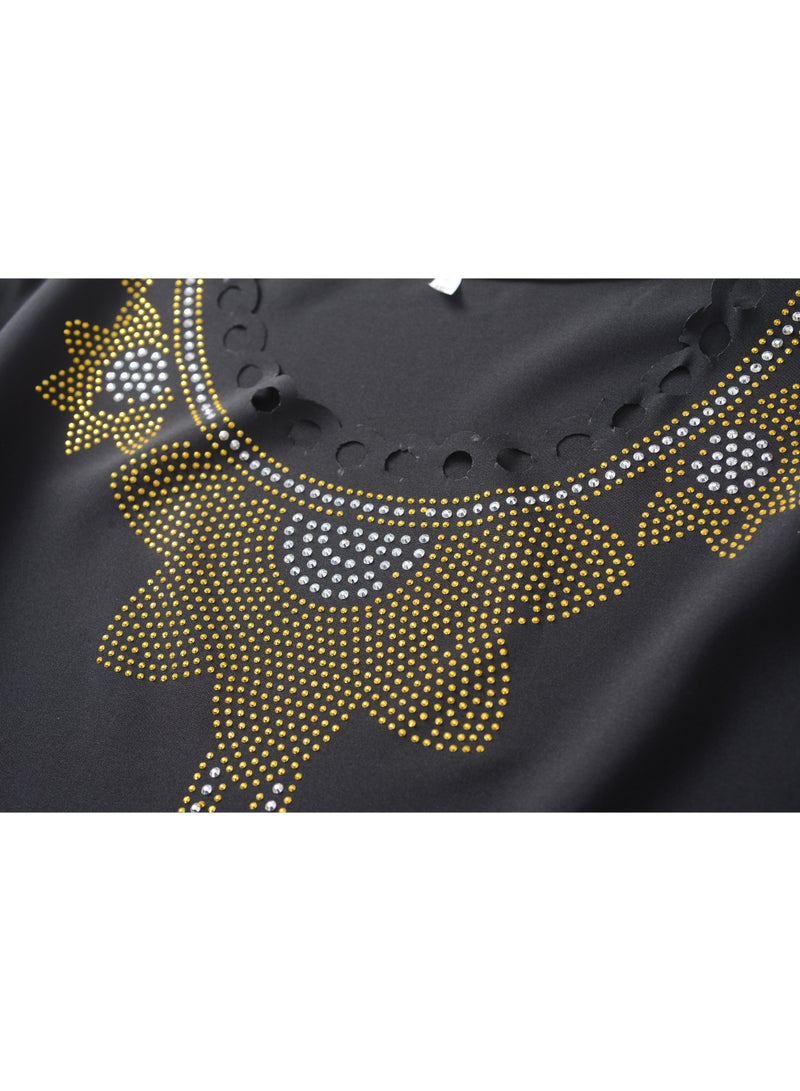 Elegant Floral Black Dress with Gold Dots - Image 5