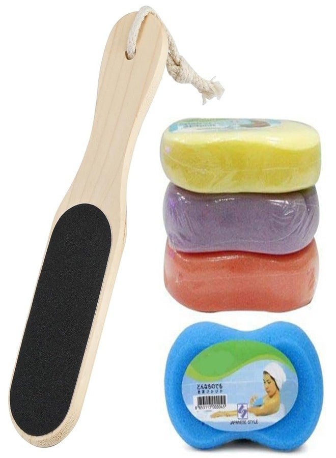 Calitate24 مبرد قدم خشبي مزدوج الجوانب لإزالة الجلد الميت والجلد المتصلب، أداة يدوية قابلة لإعادة الاستخدام لإزالة الجلد الميت والجلد المتصلب، مع قطعتين من إسفنجة الاستحمام. - Image 1