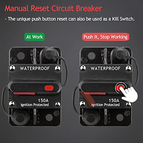 Hamolar 3 Pack Car Audio 150 Amp Resettable Fuse Circuit Breaker Car Protect for Audio System Fuse 12-48V DC for Car Audio Amps Overload Protection Fuse - Image 3