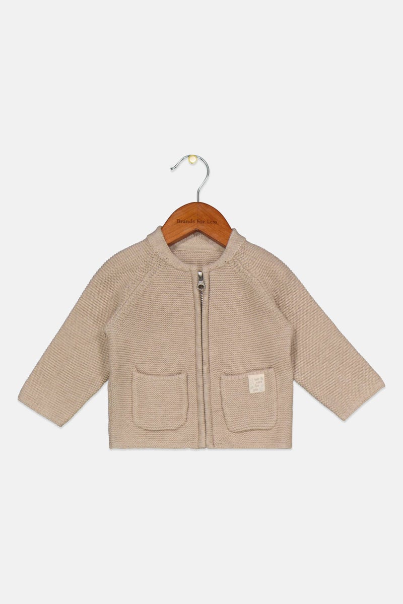 Toddlers Gil Crew Neck Textured Sweater Cardigan, Tan