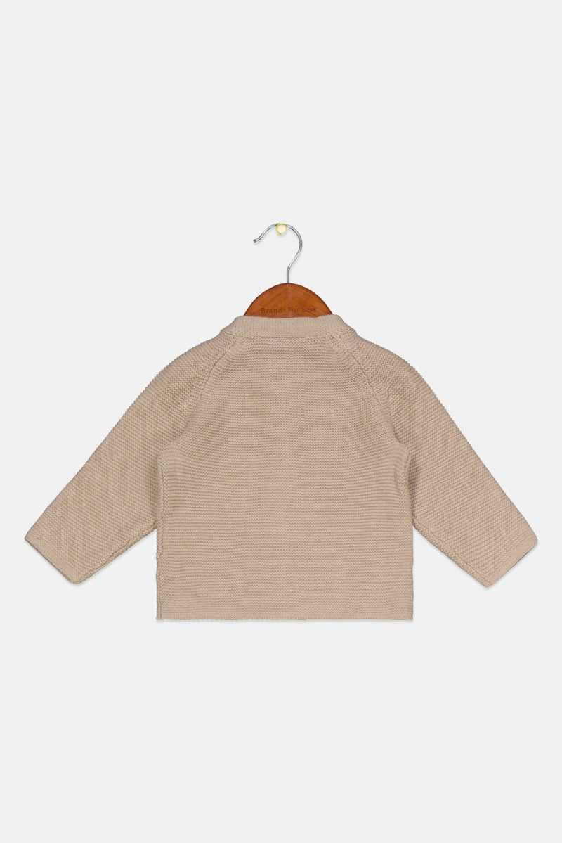 Toddlers Gil Crew Neck Textured Sweater Cardigan, Tan
