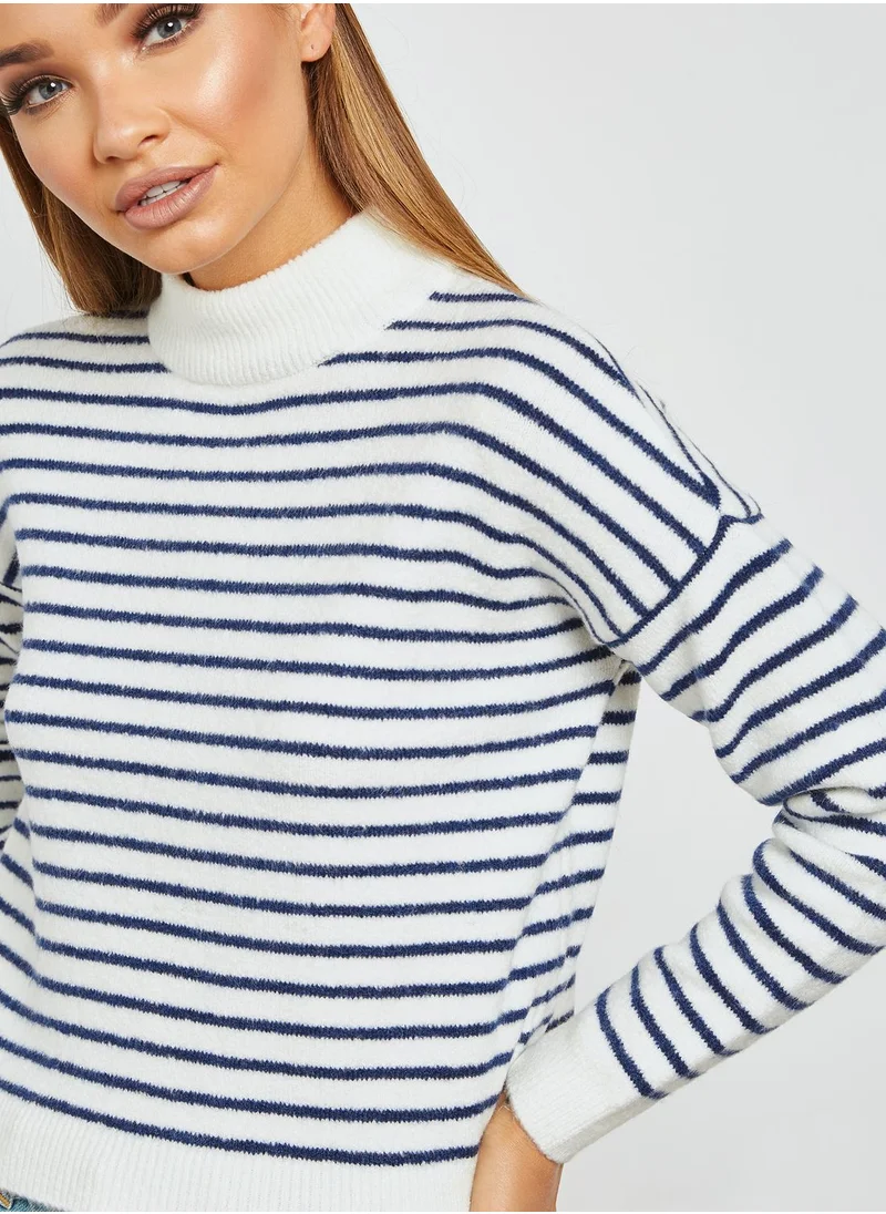 Miss Selfridge Petite Striped Funnel Neck Sweater