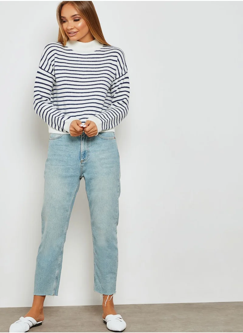 Miss Selfridge Petite Striped Funnel Neck Sweater
