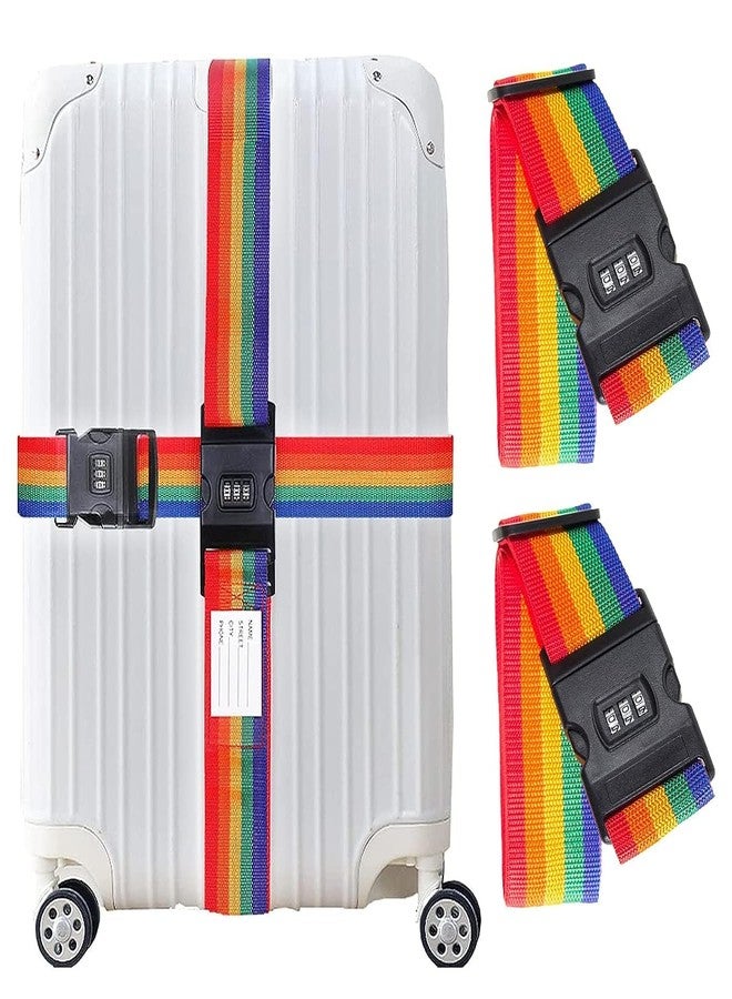 NALANDA 2 Pack Travel Luggage Strap Packing Belt Adjustable Suitcase Straps Packing Accessories with Buckle, Combination Lock Rainbow Color - Image 1