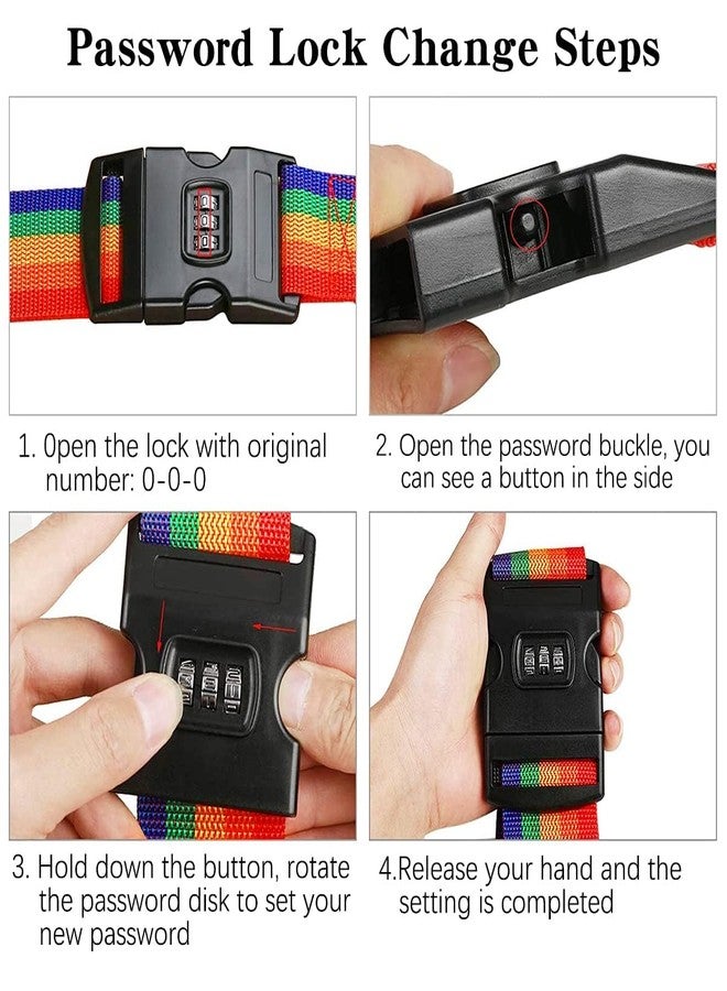 NALANDA 2 Pack Travel Luggage Strap Packing Belt Adjustable Suitcase Straps Packing Accessories with Buckle, Combination Lock Rainbow Color - Image 4