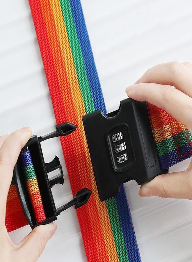 NALANDA 2 Pack Travel Luggage Strap Packing Belt Adjustable Suitcase Straps Packing Accessories with Buckle, Combination Lock Rainbow Color - Image 2